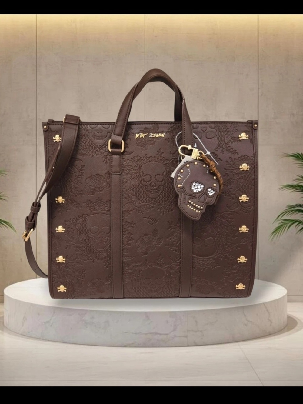 Betsy Johnson Cocoa Brown Skull Tote